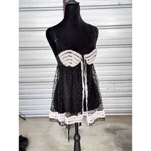 Victoria's Secret Sexy Little Things Black Polka Dot Babydoll Lingerie 34B Women